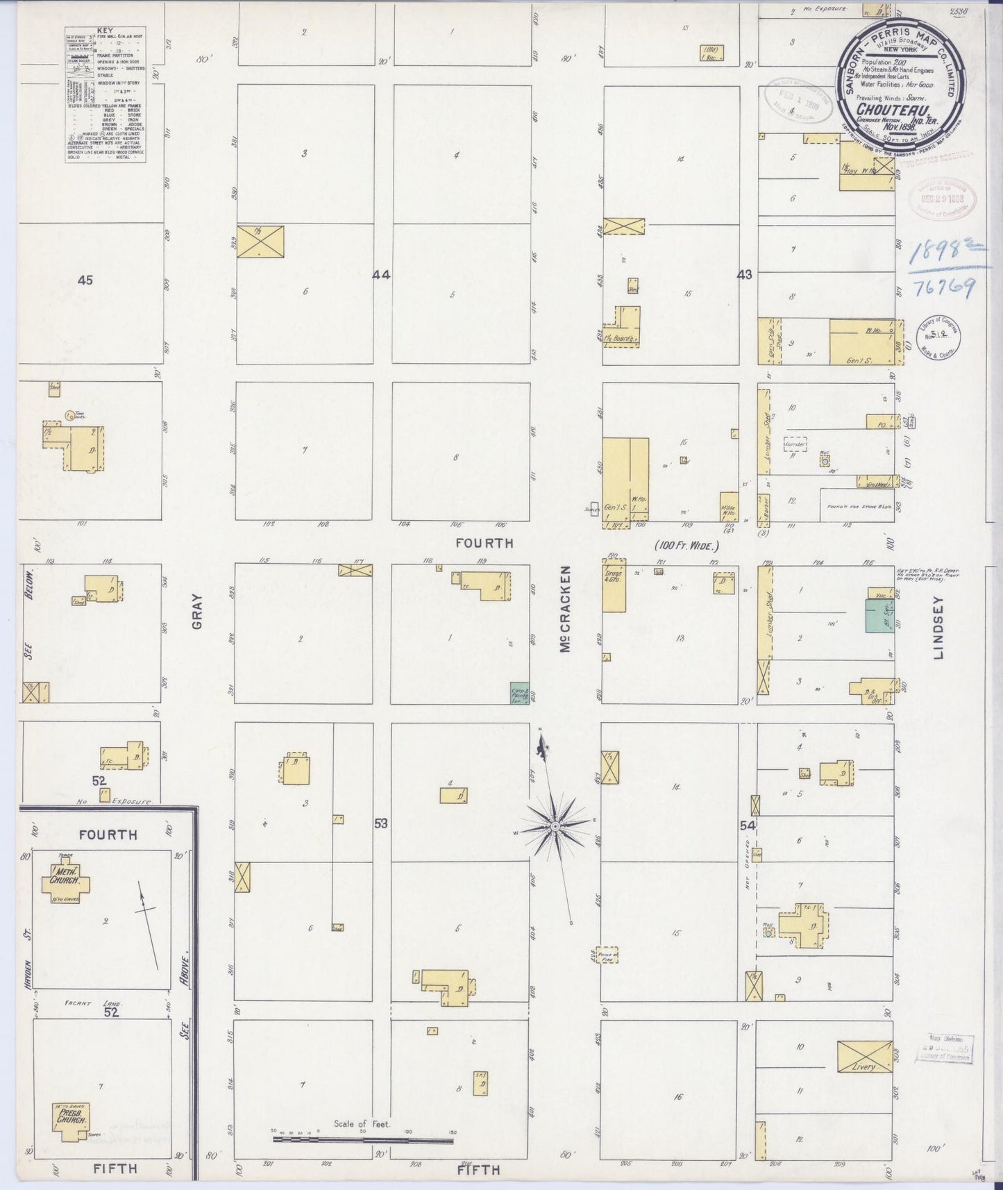 Sanborn Fire Insurance Map from Choteau, Mayes County, Oklahoma (1898), Sheet #0001 - Historic Sanborn Fire Insurance Map Print, vintage old map wall art, antique decor, genealogy gift, Oklahoma Oklahoma map