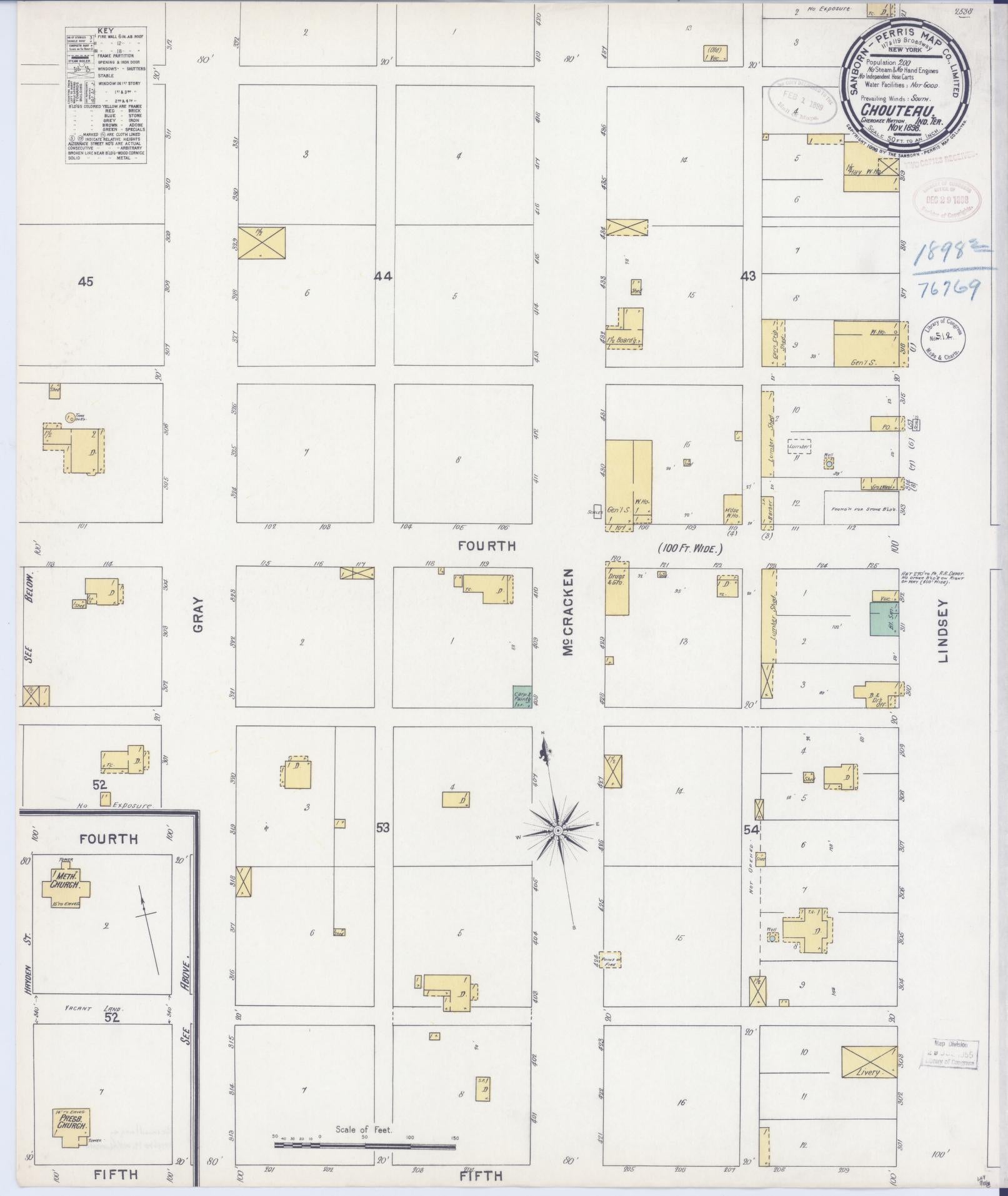 Sanborn Fire Insurance Map from Choteau, Mayes County, Oklahoma (1898), Sheet #0001 - Historic Sanborn Fire Insurance Map Print, vintage old map wall art, antique decor, genealogy gift, Oklahoma Oklahoma map