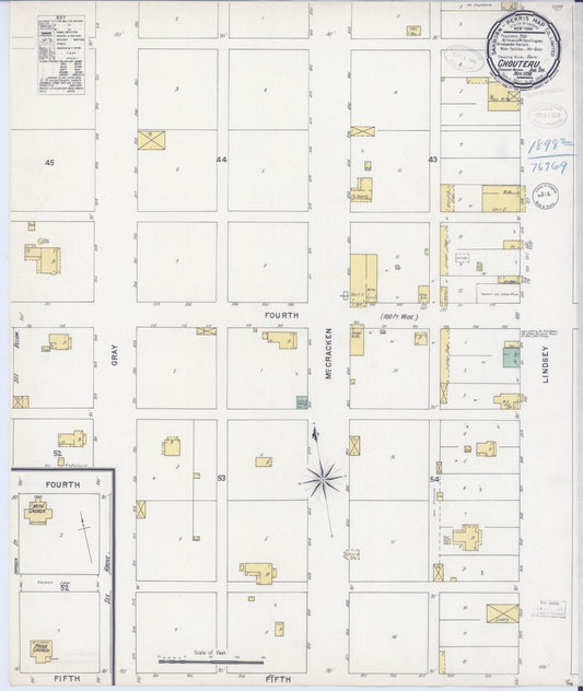 Sanborn Fire Insurance Map from Choteau, Mayes County, Oklahoma (1898), Sheet #0001 - Historic Sanborn Fire Insurance Map Print, vintage old map wall art, antique decor, genealogy gift, Oklahoma Oklahoma map