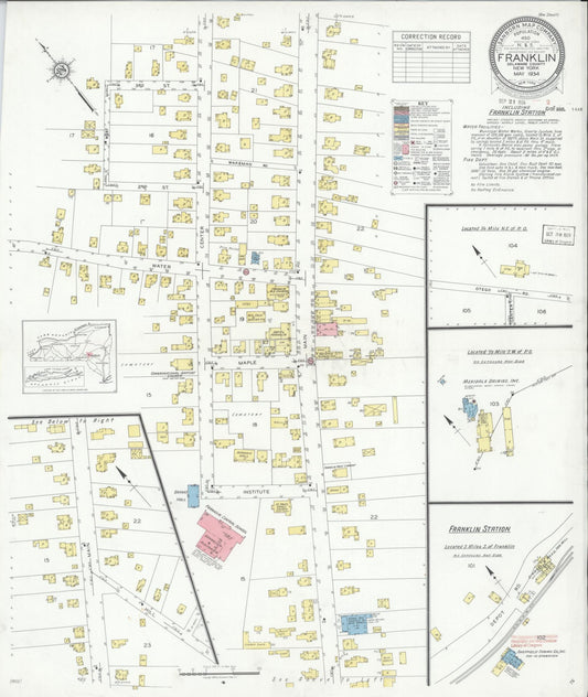Sanborn Fire Insurance Map from Franklin, Delaware County, New York (1934), Sheet #0001 - Historic Sanborn Fire Insurance Map Print, vintage old map wall art, antique decor, genealogy gift, New York New York map