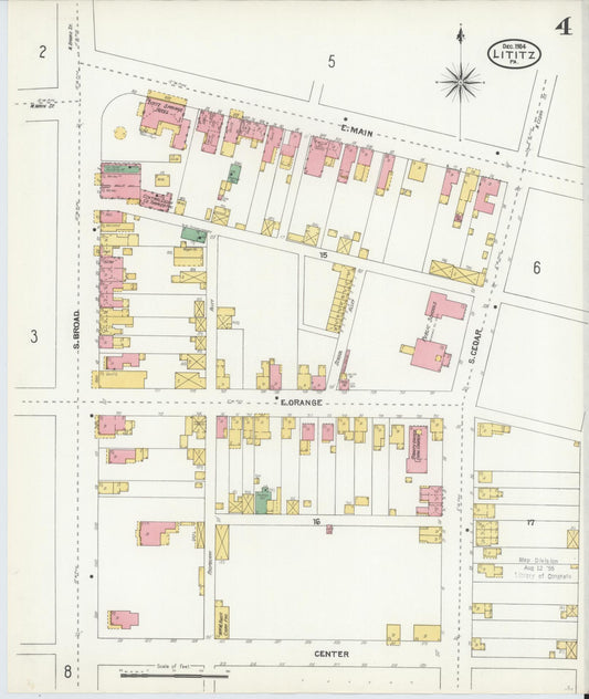 Sanborn Fire Insurance Map from Lititz, Lancaster County, Pennsylvania (1904), Sheet #0004 - Historic Sanborn Fire Insurance Map Print, vintage old map wall art, antique decor, genealogy gift, Pennsylvania Pennsylvania map