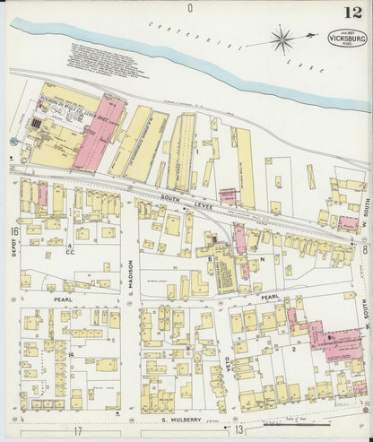 Sanborn Fire Insurance Map from Vicksburg, Warren County, Mississippi (1897), Sheet #0012 - Complete Map Set gallery image, historic Sanborn map, vintage wall art, Mississippi Mississippi