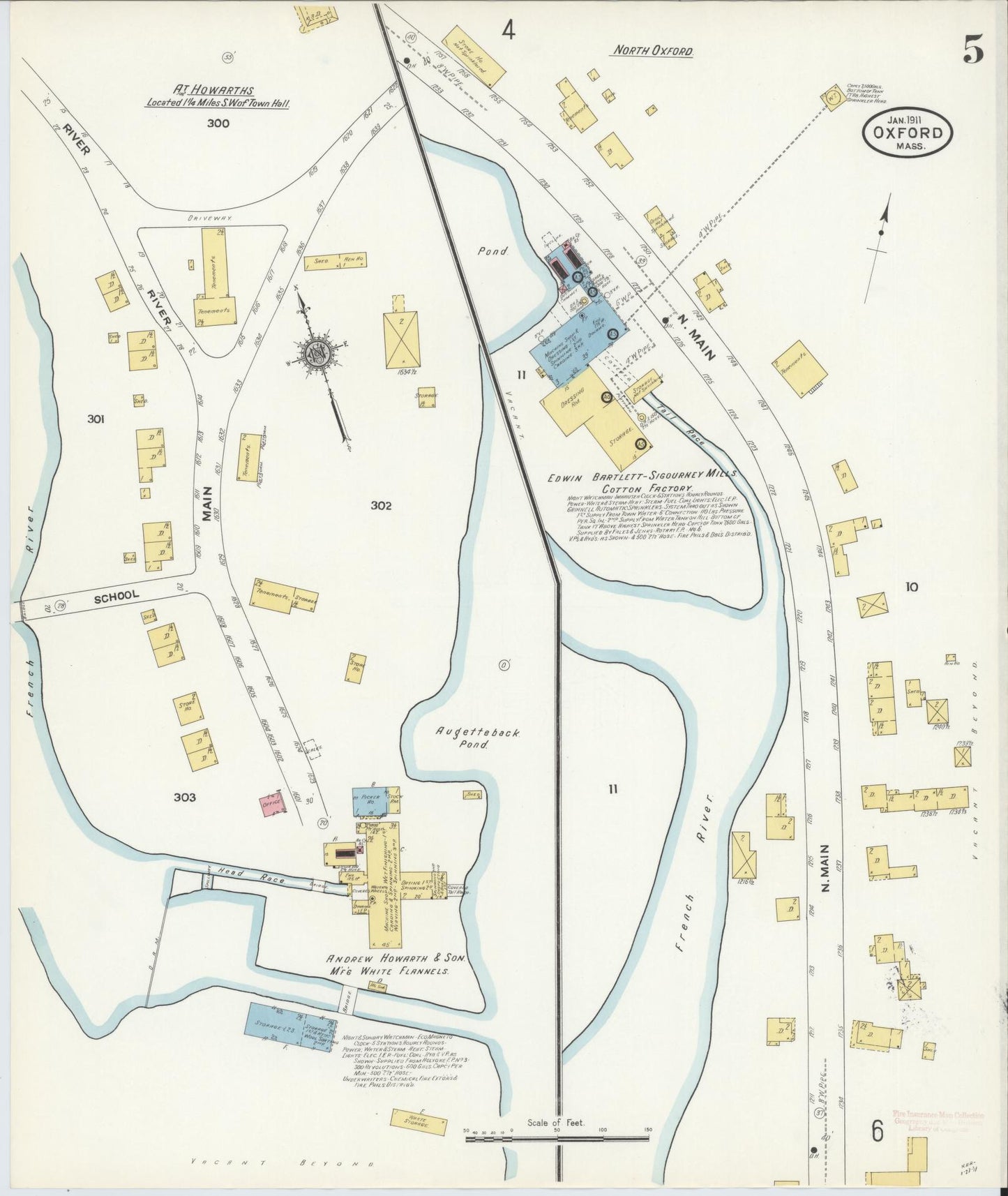 Sanborn Fire Insurance Map from Oxford, Worcester County, Massachusetts (1911), Sheet #0005 - Complete Map Set gallery image, historic Sanborn map, vintage wall art, Massachusetts Massachusetts