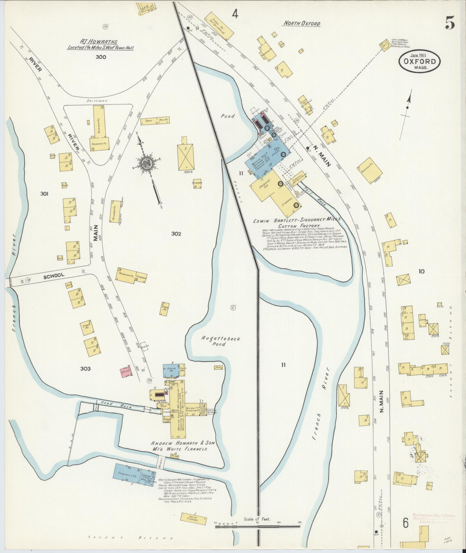 Sanborn Fire Insurance Map from Oxford, Worcester County, Massachusetts (1911), Sheet #0005 - Complete Map Set gallery image, historic Sanborn map, vintage wall art, Massachusetts Massachusetts