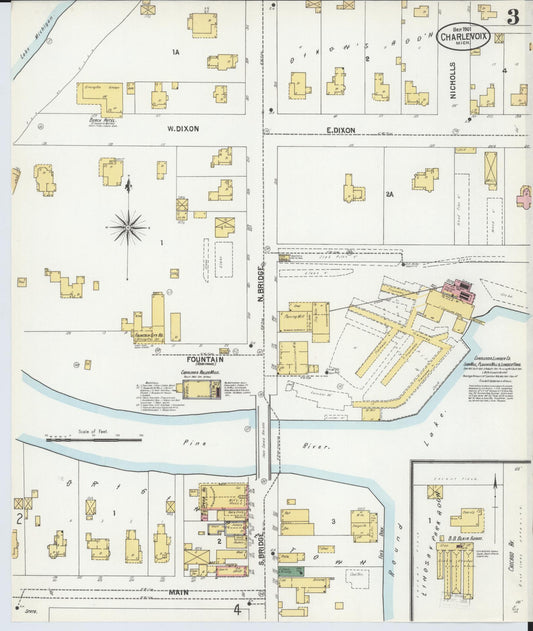 Sanborn Fire Insurance Map from Charlevoix, Charlevoix County, Michigan (1901), Sheet #0003 - Historic Sanborn Fire Insurance Map Print, vintage old map wall art, antique decor, genealogy gift, Michigan Michigan map