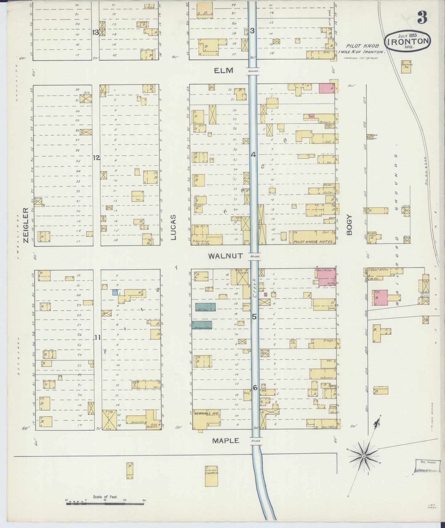 Sanborn Fire Insurance Map from Ironton, Iron County, Missouri (1893), Sheet #0003 - Historic Sanborn Fire Insurance Map Print, vintage old map wall art, antique decor, genealogy gift, Missouri Missouri map