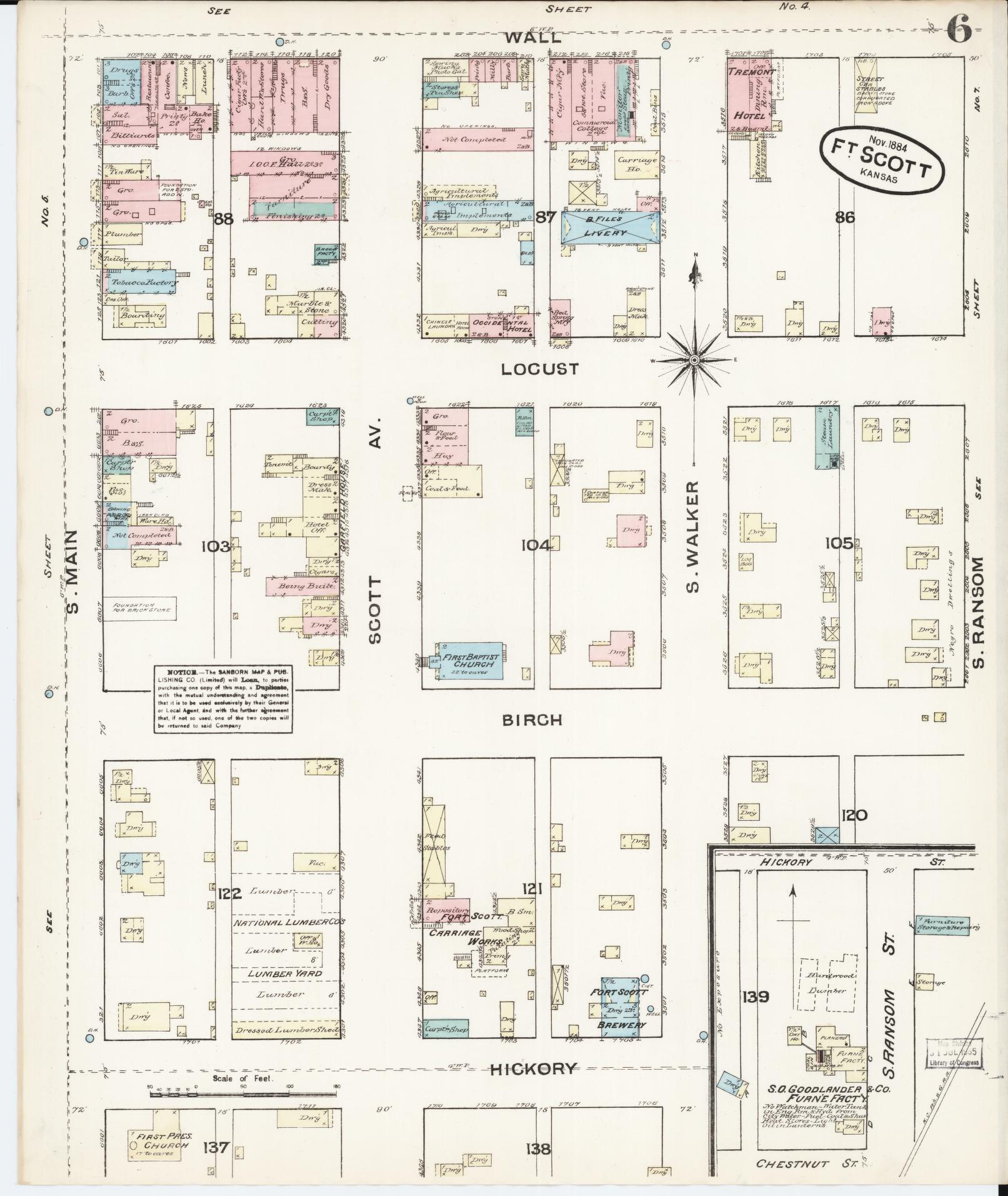 Sanborn Fire Insurance Map from Fort Scott, Bourbon County, Kansas (1884), Sheet #0006 - Complete Map Set gallery image, historic Sanborn map, vintage wall art, Kansas Kansas