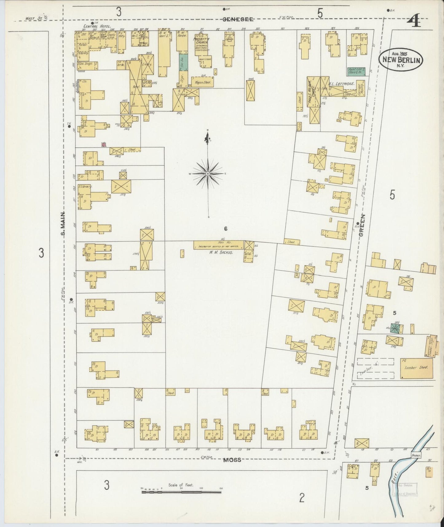 Sanborn Fire Insurance Map from New Berlin, Chenango County, New York (1905), Sheet #0004 - Complete Map Set gallery image, historic Sanborn map, vintage wall art, New York New York