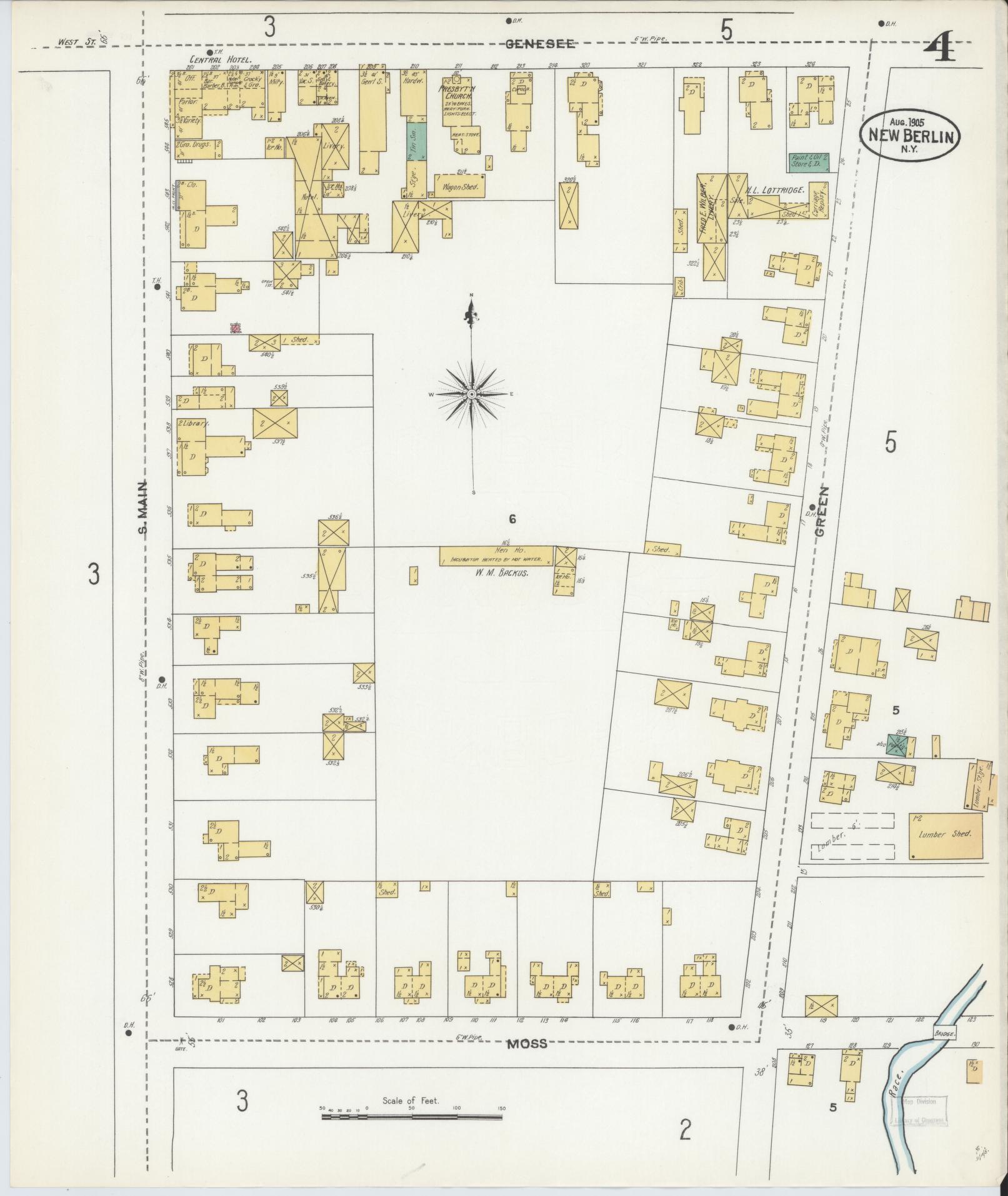Sanborn Fire Insurance Map from New Berlin, Chenango County, New York (1905), Sheet #0004 - Complete Map Set gallery image, historic Sanborn map, vintage wall art, New York New York