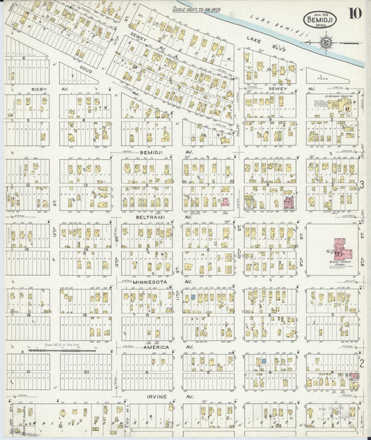 Sanborn Fire Insurance Map from Bemidji, Beltrami County, Minnesota (1916), Sheet #0010 - Historic Sanborn Fire Insurance Map Print, vintage old map wall art, antique decor, genealogy gift, Minnesota Minnesota map