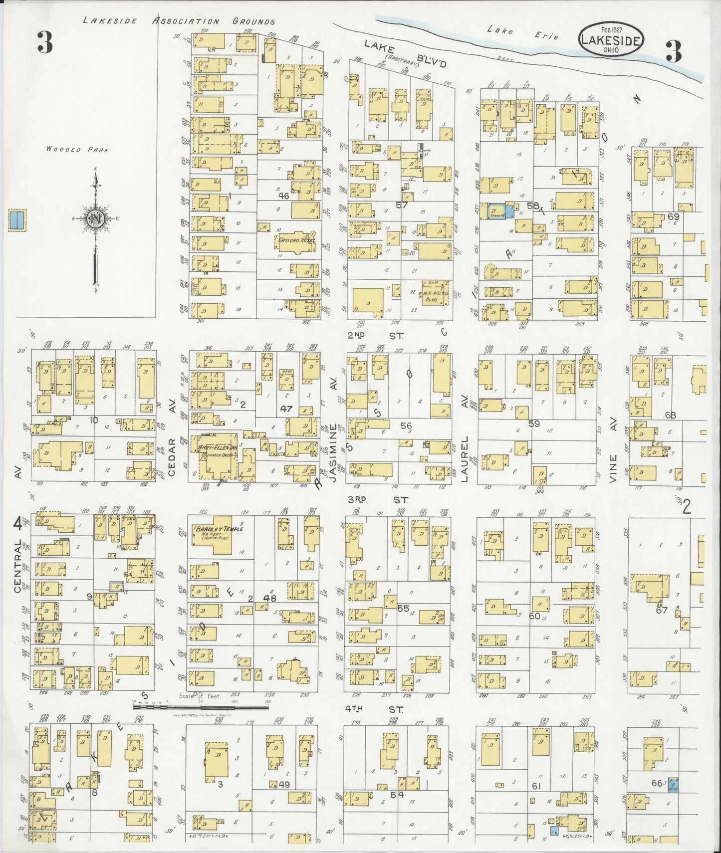 Sanborn Fire Insurance Map from Lakeside, Ottawa County, Ohio (1927), Sheet #0003 - Complete Map Set gallery image, historic Sanborn map, vintage wall art, Ohio Ohio