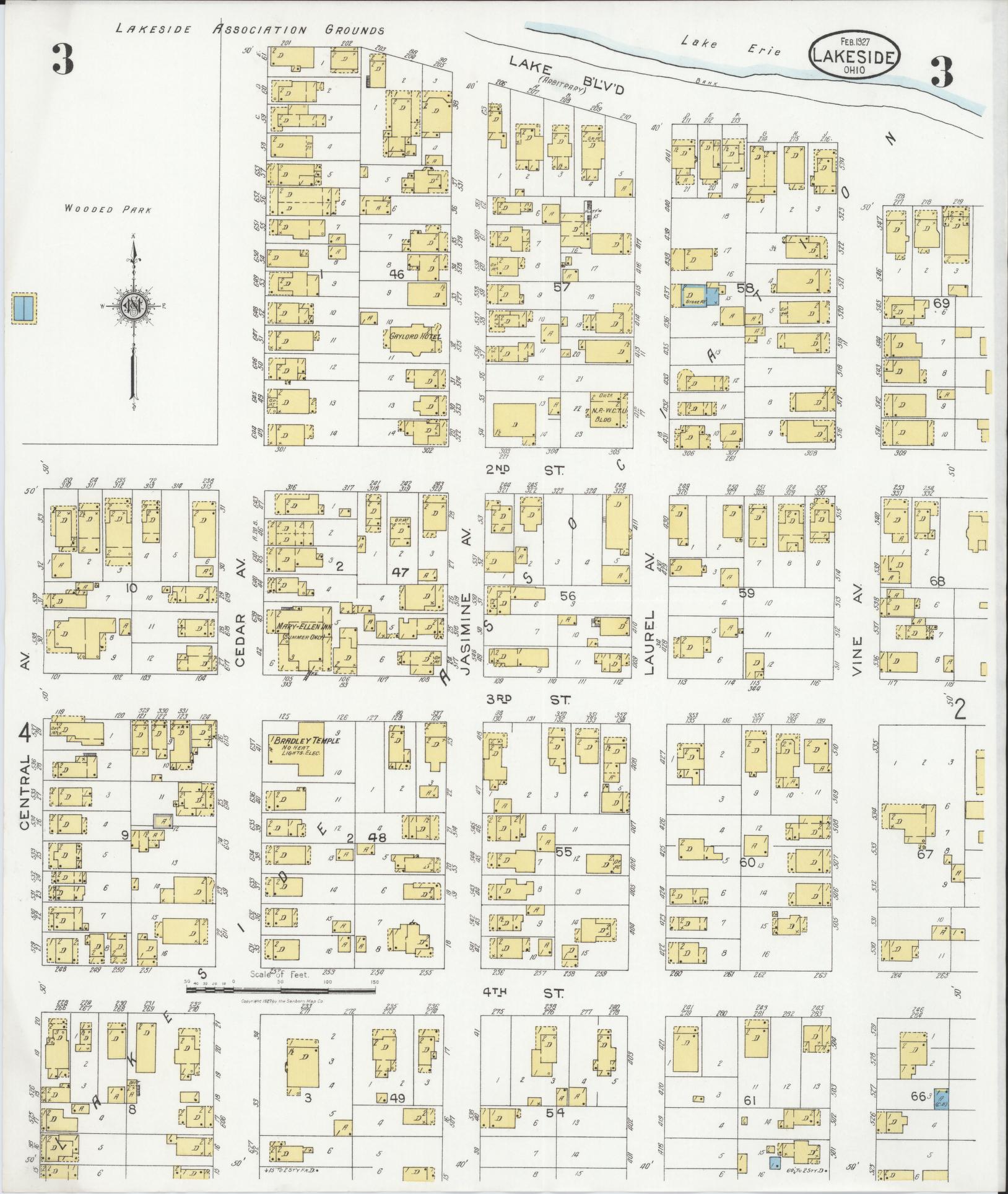 Sanborn Fire Insurance Map from Lakeside, Ottawa County, Ohio (1927), Sheet #0003 - Complete Map Set gallery image, historic Sanborn map, vintage wall art, Ohio Ohio