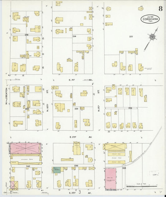 Sanborn Fire Insurance Map from Corsicana, Navarro County, Texas (1910), Sheet #0008 - Historic Sanborn Fire Insurance Map Print, vintage old map wall art, antique decor, genealogy gift, Texas Texas map
