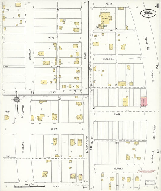 Sanborn Fire Insurance Map from Corona, Riverside County, California (1911), Sheet #0004 - Historic Sanborn Fire Insurance Map Print, vintage old map wall art, antique decor, genealogy gift, California California map