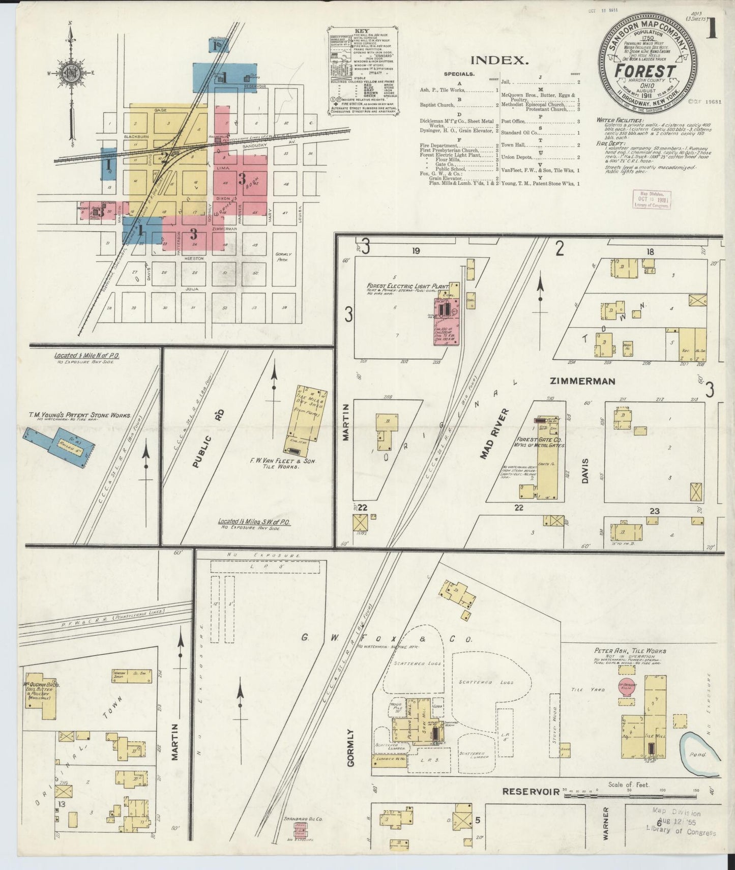 Sanborn Fire Insurance Map from Forest, Hardin County, Ohio (1911), Sheet #0001 - Historic Sanborn Fire Insurance Map Print, vintage old map wall art, antique decor, genealogy gift, Ohio Ohio map