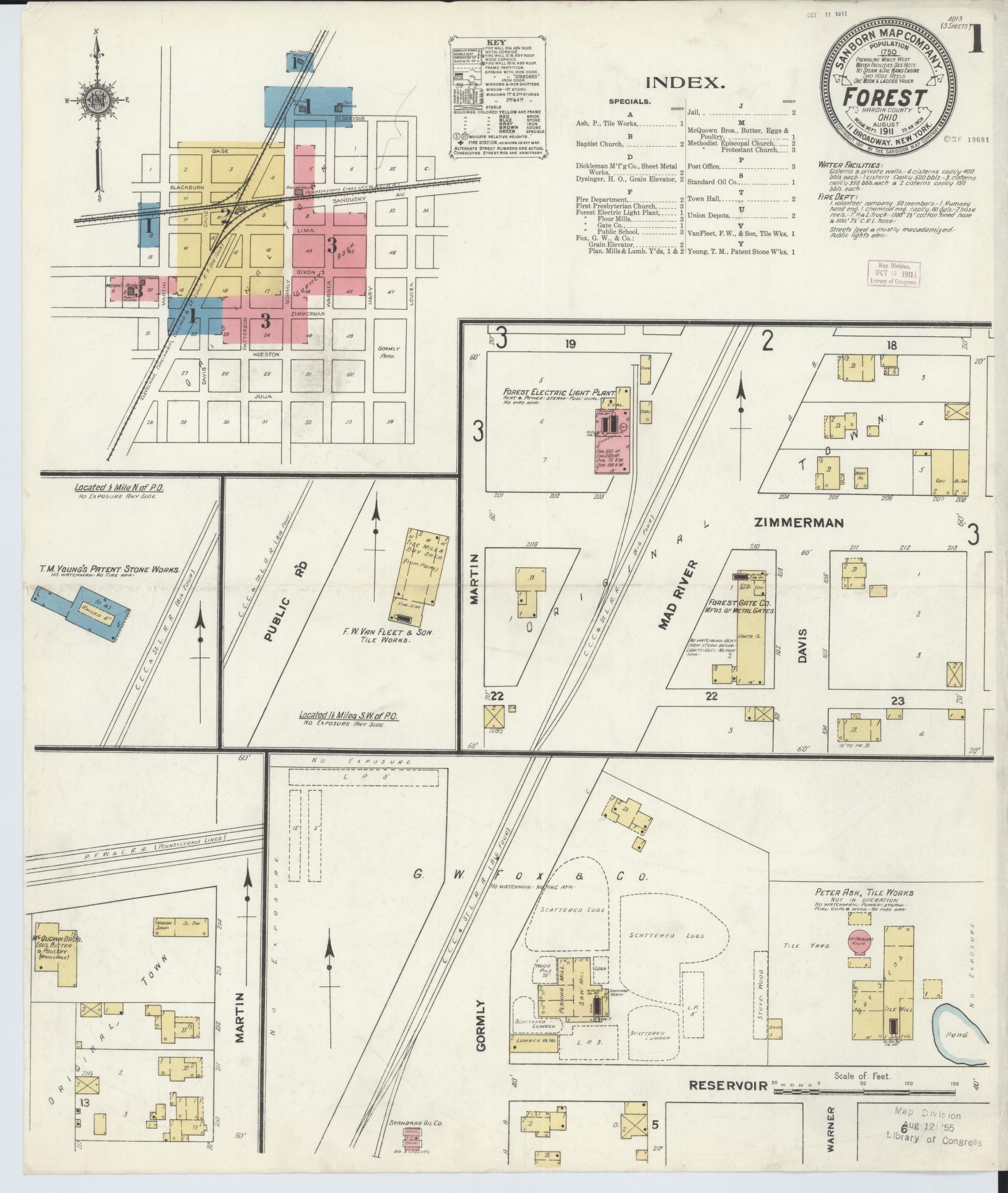 Sanborn Fire Insurance Map from Forest, Hardin County, Ohio (1911), Sheet #0001 - Historic Sanborn Fire Insurance Map Print, vintage old map wall art, antique decor, genealogy gift, Ohio Ohio map