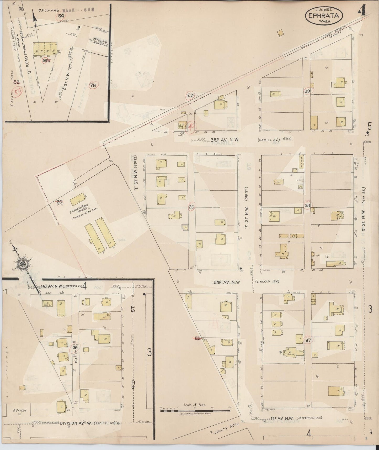 Sanborn Fire Insurance Map from Ephrata, Grant County, Washington (1944), Sheet #0004 - Historic Sanborn Fire Insurance Map Print, vintage old map wall art, antique decor, genealogy gift, Washington Washington map