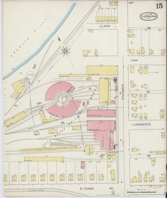Sanborn Fire Insurance Map from Corning, Steuben County, New York (1893), Sheet #0015 - Historic Sanborn Fire Insurance Map Print, vintage old map wall art, antique decor, genealogy gift, New York New York map