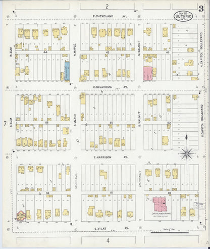 Sanborn Fire Insurance Map from Guthrie, Logain County, Oklahoma (1903), Sheet #0003 - Complete Map Set gallery image, historic Sanborn map, vintage wall art, Oklahoma Oklahoma