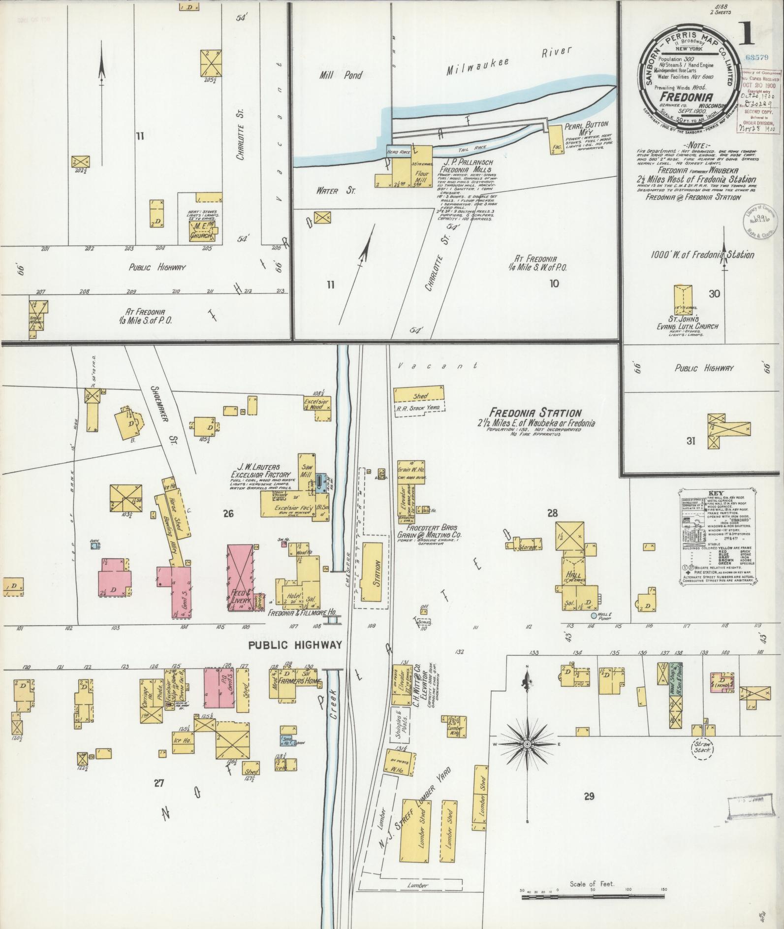 Sanborn Fire Insurance Map from Fredonia, Ozaukee County, Wisconsin (1900), Sheet #0001 - Complete Map Set gallery image, historic Sanborn map, vintage wall art, Wisconsin Wisconsin