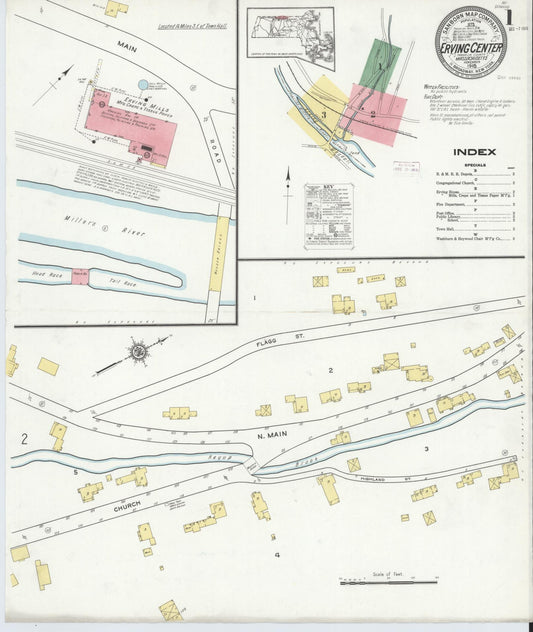 Sanborn Fire Insurance Map from Erving Center, Franklin County, Massachusetts (1915), Sheet #0001 - Complete Map Set gallery image, historic Sanborn map, vintage wall art, Massachusetts Massachusetts