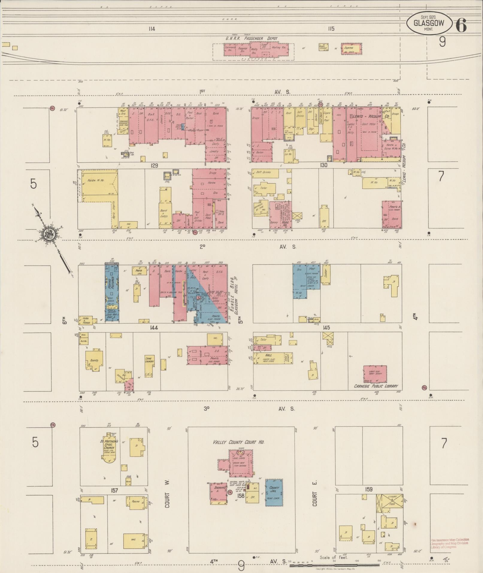 Sanborn Fire Insurance Map from Glasgow, Valley County, Montana (1920), Sheet #0006 - Historic Sanborn Fire Insurance Map Print, vintage old map wall art, antique decor, genealogy gift, Montana Montana map
