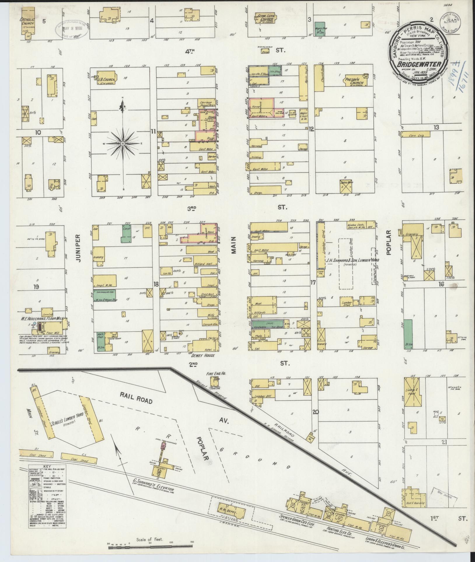Sanborn Fire Insurance Map from Bridgewater, McCook County, South Dakota (1899), Sheet #0001 - Historic Sanborn Fire Insurance Map Print, vintage old map wall art, antique decor, genealogy gift, South Dakota South Dakota map