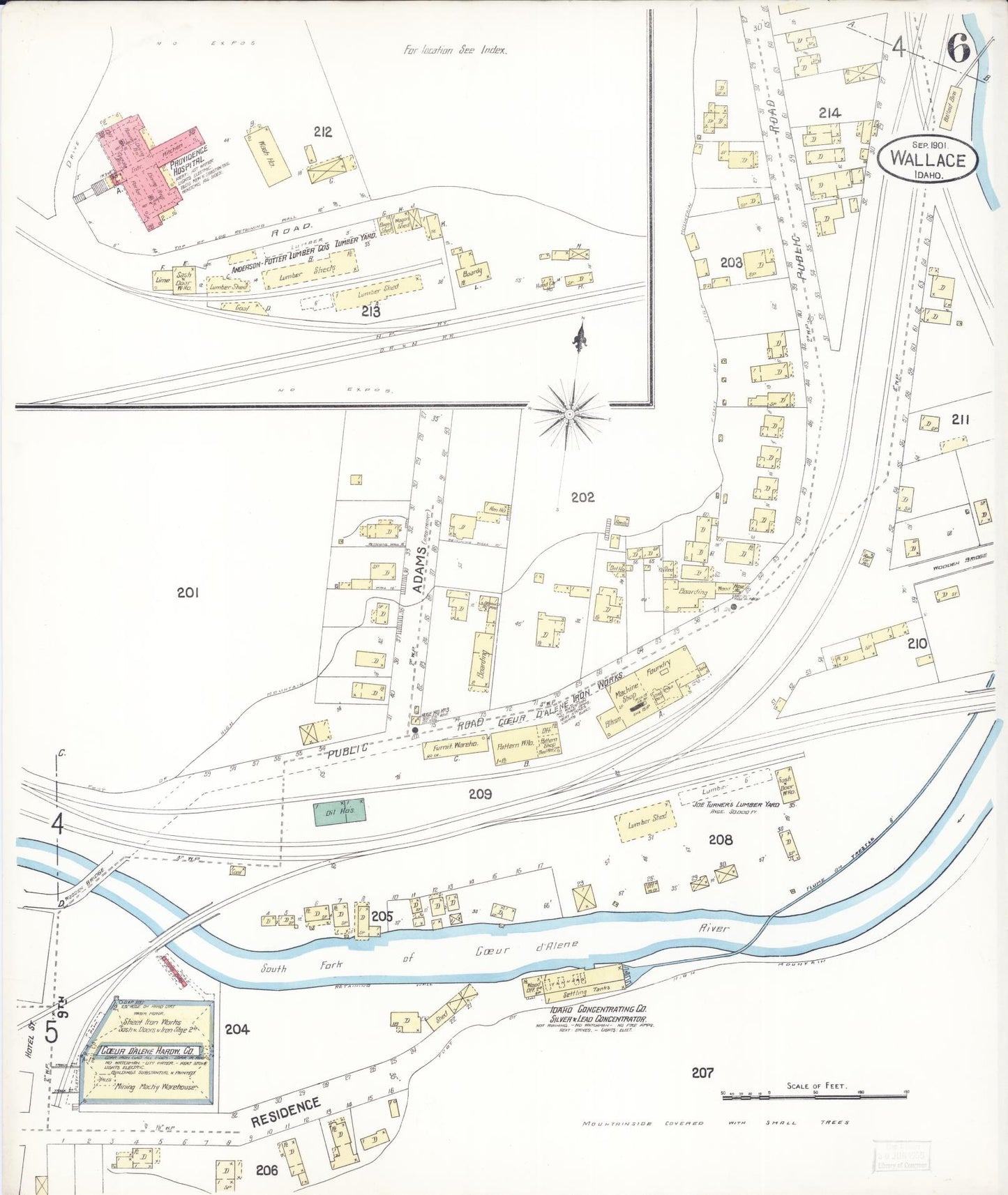 Sanborn Fire Insurance Map from Wallace, Shoshone County, Idaho (1901), Sheet #0006 - Historic Sanborn Fire Insurance Map Print, vintage old map wall art, antique decor, genealogy gift, Idaho Idaho map