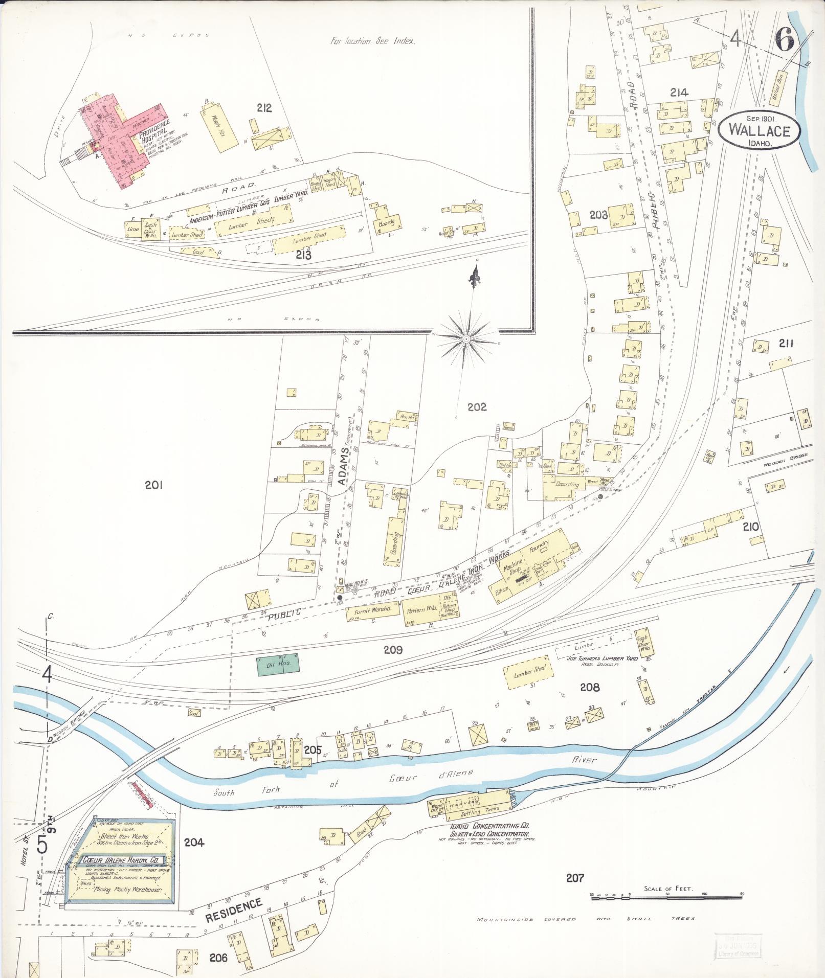 Sanborn Fire Insurance Map from Wallace, Shoshone County, Idaho (1901), Sheet #0006 - Historic Sanborn Fire Insurance Map Print, vintage old map wall art, antique decor, genealogy gift, Idaho Idaho map