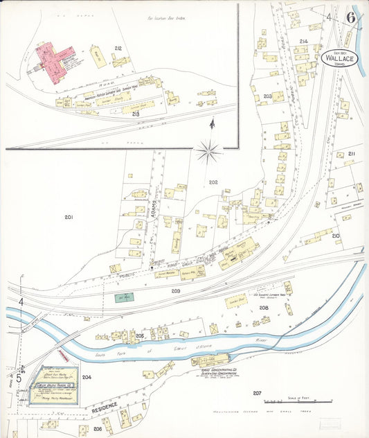 Sanborn Fire Insurance Map from Wallace, Shoshone County, Idaho (1901), Sheet #0006 - Historic Sanborn Fire Insurance Map Print, vintage old map wall art, antique decor, genealogy gift, Idaho Idaho map
