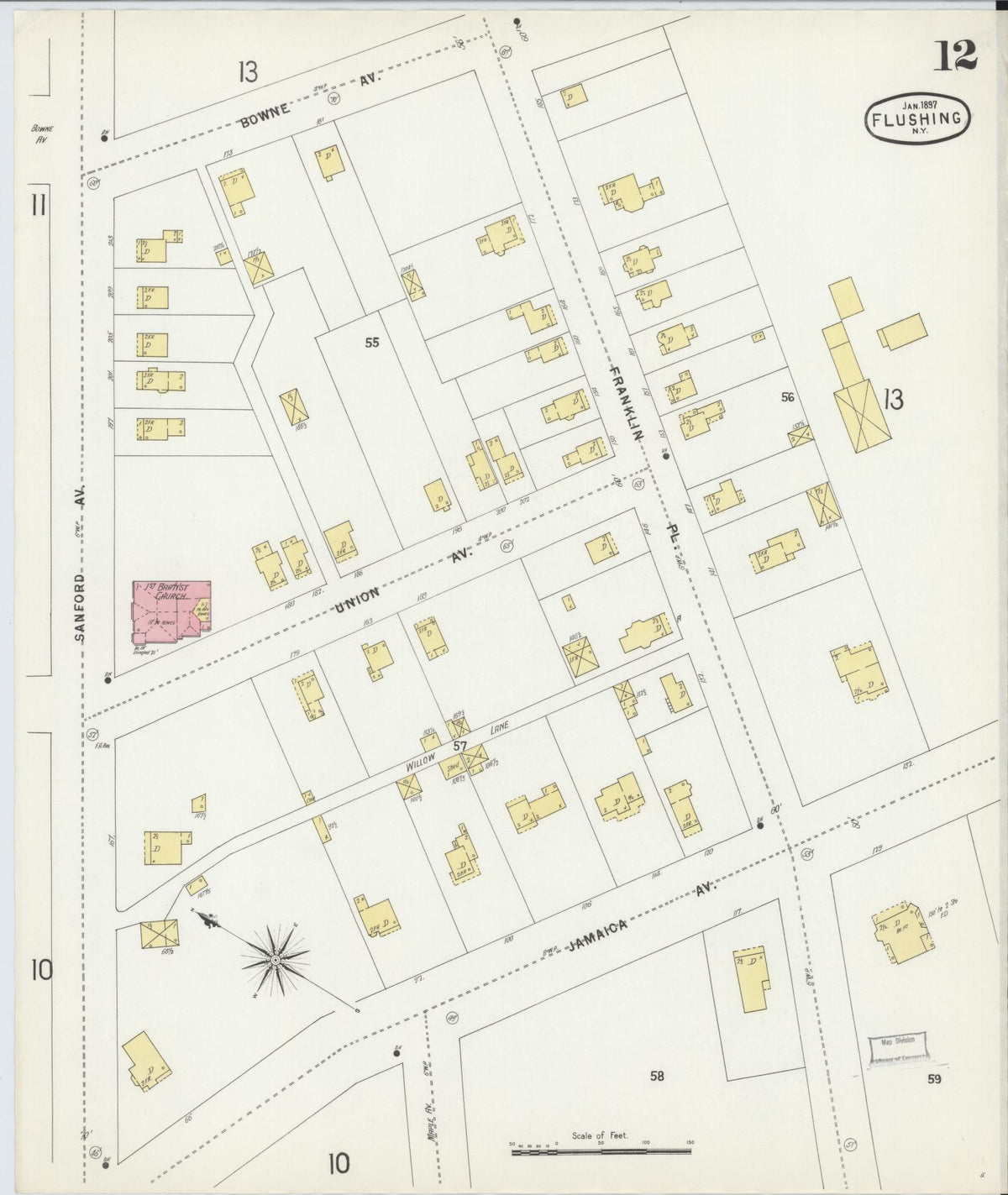 Sanborn Fire Insurance Map from Flushing, Queens County, New York (1897), Sheet #0012 - Complete Map Set gallery image, historic Sanborn map, vintage wall art, New York New York