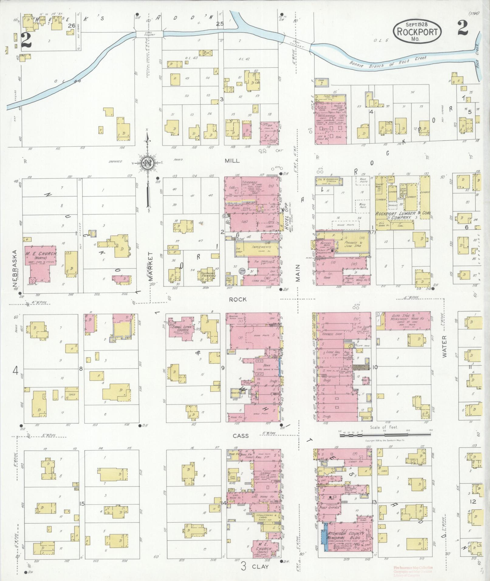 Sanborn Fire Insurance Map from Rockport, Atchison County, Missouri (1928), Sheet #0002 - Historic Sanborn Fire Insurance Map Print, vintage old map wall art, antique decor, genealogy gift, Missouri Missouri map