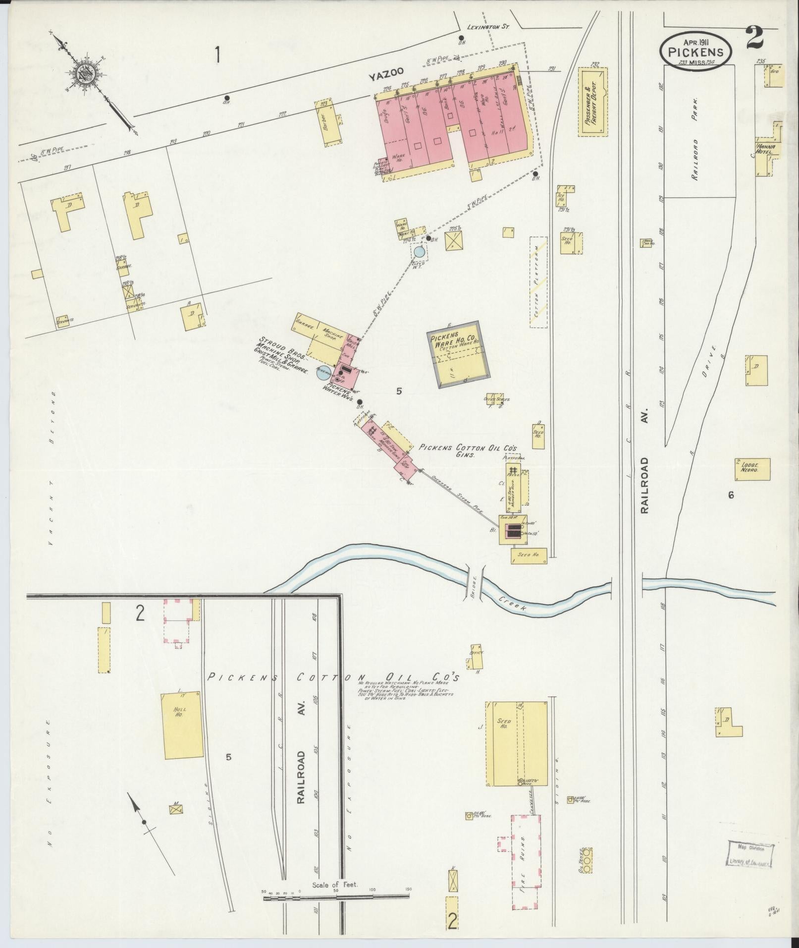 Sanborn Fire Insurance Map from Pickens, Holmes County, Mississippi (1911), Sheet #0002 - Complete Map Set gallery image, historic Sanborn map, vintage wall art, Mississippi Mississippi