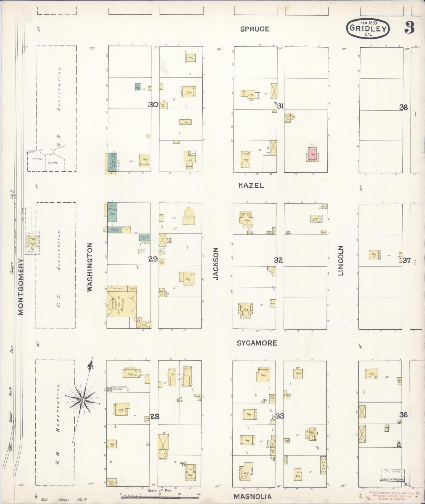 Sanborn Fire Insurance Map from Gridley, Butte County, California (1890), Sheet #0003 - Complete Map Set gallery image, historic Sanborn map, vintage wall art, California California