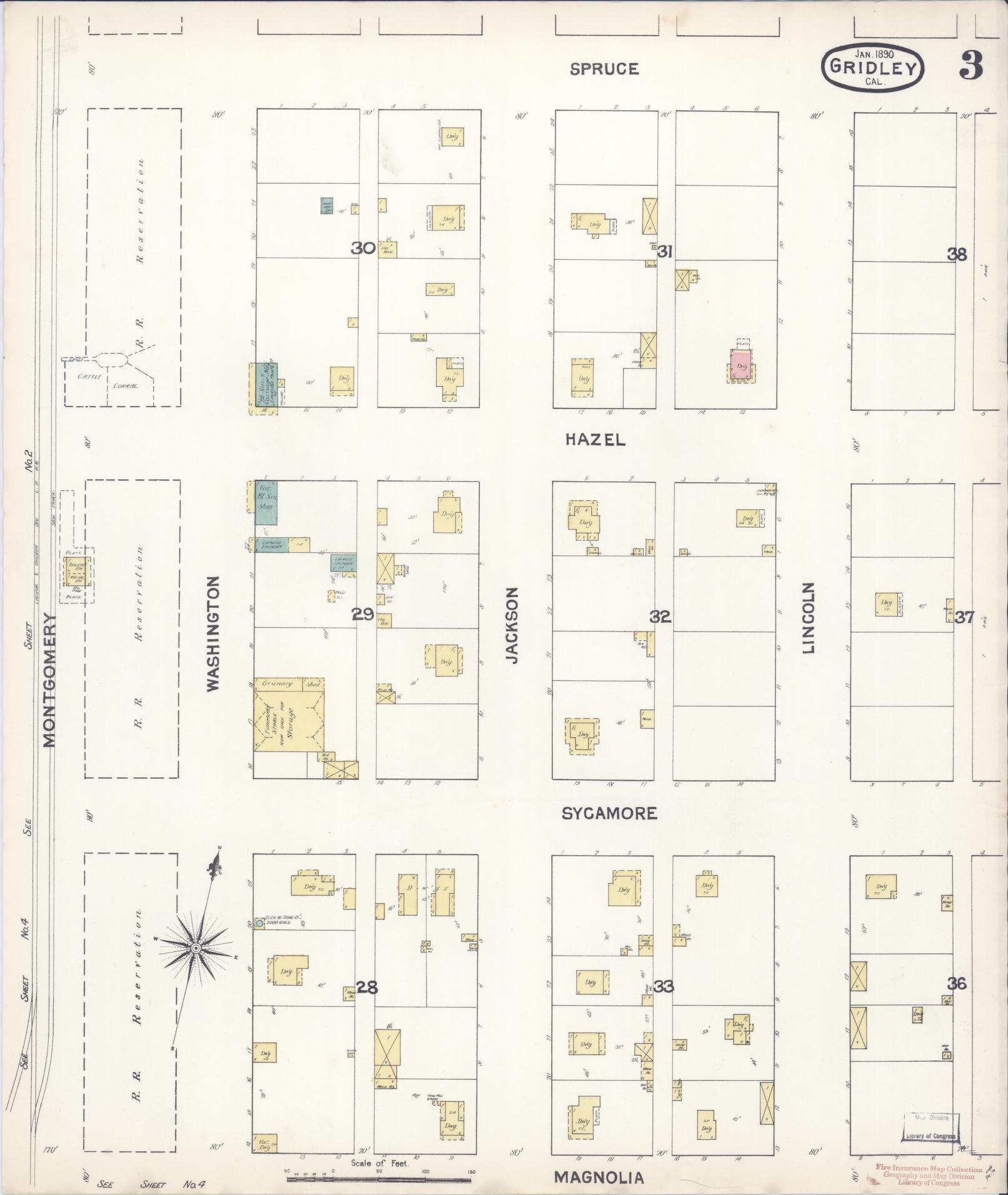 Sanborn Fire Insurance Map from Gridley, Butte County, California (1890), Sheet #0003 - Complete Map Set gallery image, historic Sanborn map, vintage wall art, California California