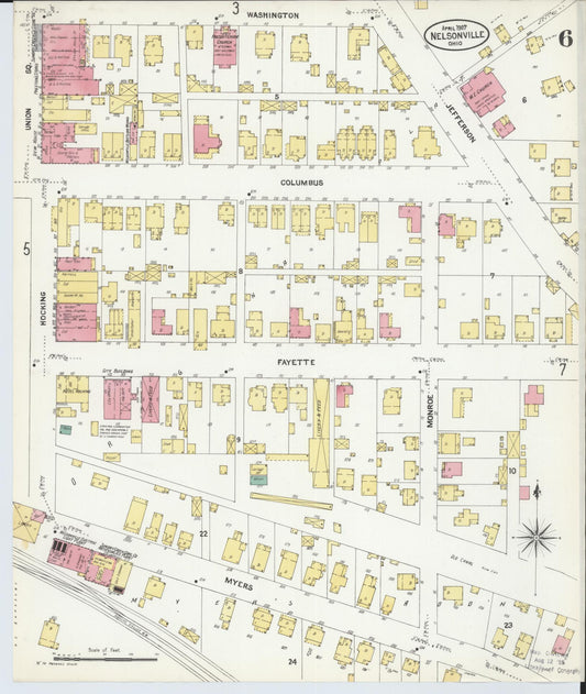 Sanborn Fire Insurance Map from Nelsonville, Athens County, Ohio (1907), Sheet #0006 - Historic Sanborn Fire Insurance Map Print, vintage old map wall art, antique decor, genealogy gift, Ohio Ohio map