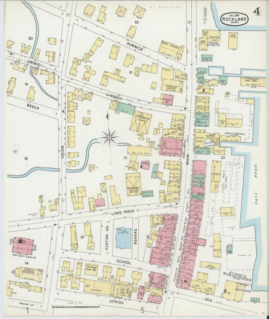 Sanborn Fire Insurance Map from Rockland, Knox County, Maine (1896), Sheet #0004 - Historic Sanborn Fire Insurance Map Print, vintage old map wall art, antique decor, genealogy gift, Maine Maine map
