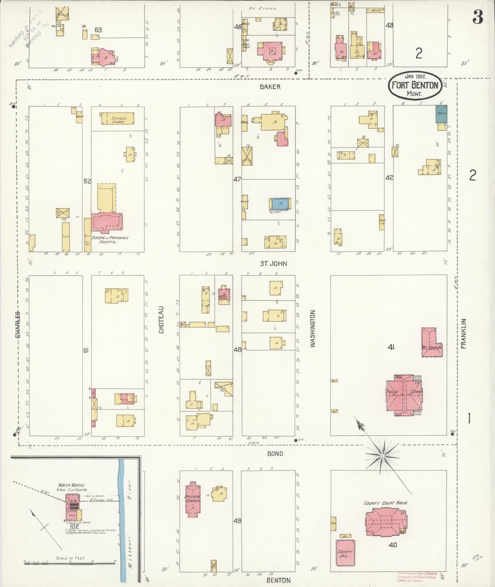 Sanborn Fire Insurance Map from Fort Benton, Chouteau County, Montana (1902), Sheet #0003 - Complete Map Set gallery image, historic Sanborn map, vintage wall art, Montana Montana