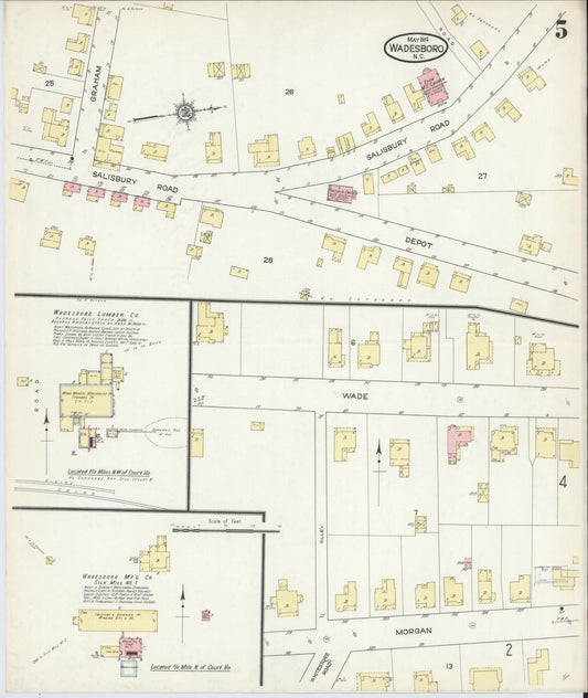 Sanborn Fire Insurance Map from Wadesboro, Anson County, North Carolina (1914), Sheet #0005 - Historic Sanborn Fire Insurance Map Print, vintage old map wall art, antique decor, genealogy gift, North Carolina North Carolina map