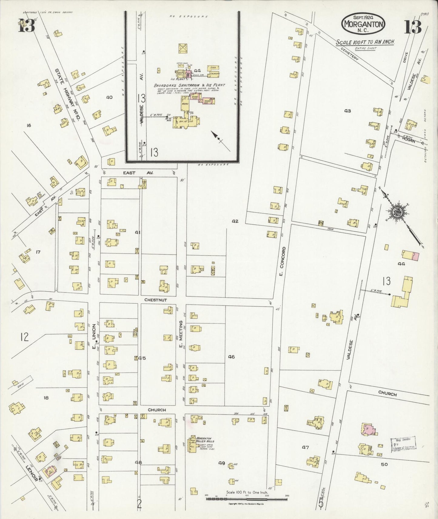 Sanborn Fire Insurance Map from Morganton, Burke County, North Carolina (1924), Sheet #0013 - Historic Sanborn Fire Insurance Map Print, vintage old map wall art, antique decor, genealogy gift, North Carolina North Carolina map