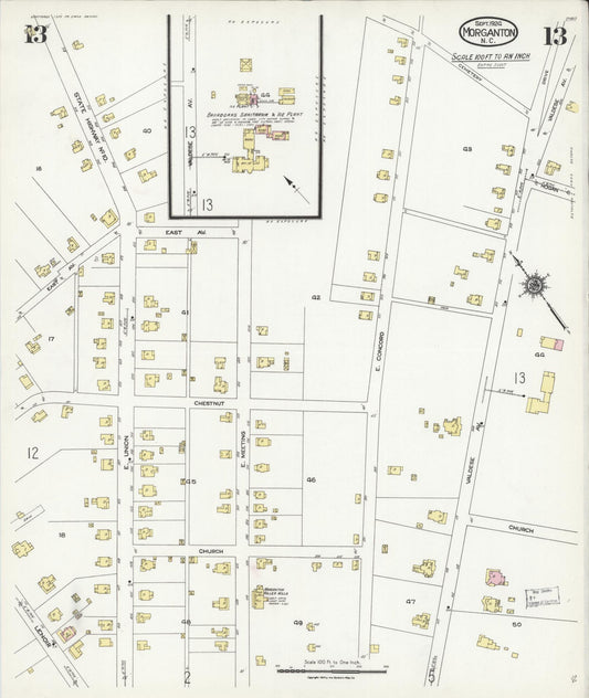 Sanborn Fire Insurance Map from Morganton, Burke County, North Carolina (1924), Sheet #0013 - Historic Sanborn Fire Insurance Map Print, vintage old map wall art, antique decor, genealogy gift, North Carolina North Carolina map