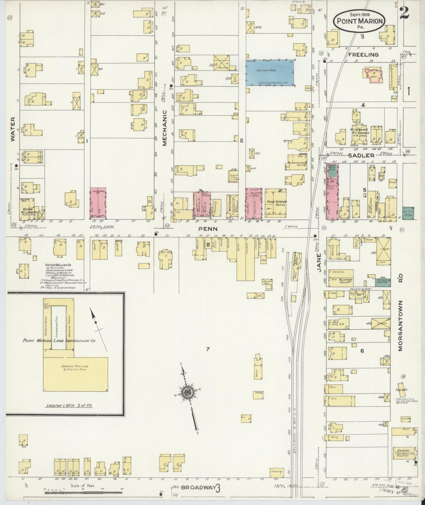 Sanborn Fire Insurance Map from Point Marion, Fayette County, Pennsylvania (1909), Sheet #0002 - Historic Sanborn Fire Insurance Map Print, vintage old map wall art, antique decor, genealogy gift, Pennsylvania Pennsylvania map