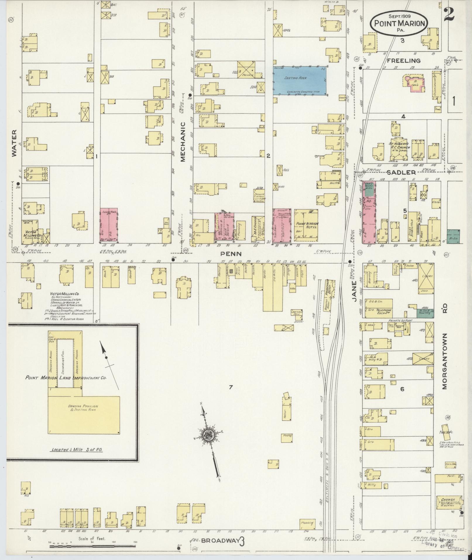 Sanborn Fire Insurance Map from Point Marion, Fayette County, Pennsylvania (1909), Sheet #0002 - Historic Sanborn Fire Insurance Map Print, vintage old map wall art, antique decor, genealogy gift, Pennsylvania Pennsylvania map
