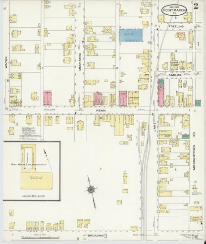 Sanborn Fire Insurance Map from Point Marion, Fayette County, Pennsylvania (1909), Sheet #0002 - Historic Sanborn Fire Insurance Map Print, vintage old map wall art, antique decor, genealogy gift, Pennsylvania Pennsylvania map