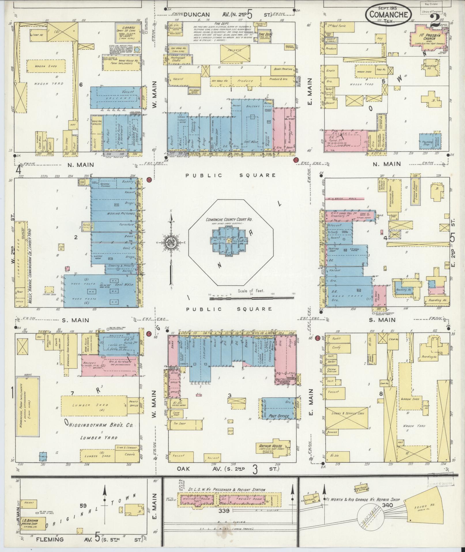 Sanborn Fire Insurance Map from Comanche, Comanche County, Texas (1915), Sheet #0002 - Historic Sanborn Fire Insurance Map Print, vintage old map wall art, antique decor, genealogy gift, Texas Texas map