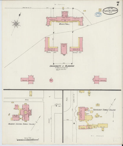 Sanborn Fire Insurance Map from Tuscaloosa, Tuscaloosa County, Alabama (1894), Sheet #0007 - Complete Map Set gallery image, historic Sanborn map, vintage wall art, Alabama Alabama