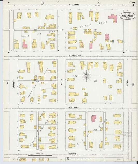 Sanborn Fire Insurance Map from Ypsilanti, Washtenaw County, Michigan (1899), Sheet #0007 - Historic Sanborn Fire Insurance Map Print, vintage old map wall art, antique decor, genealogy gift, Michigan Michigan map