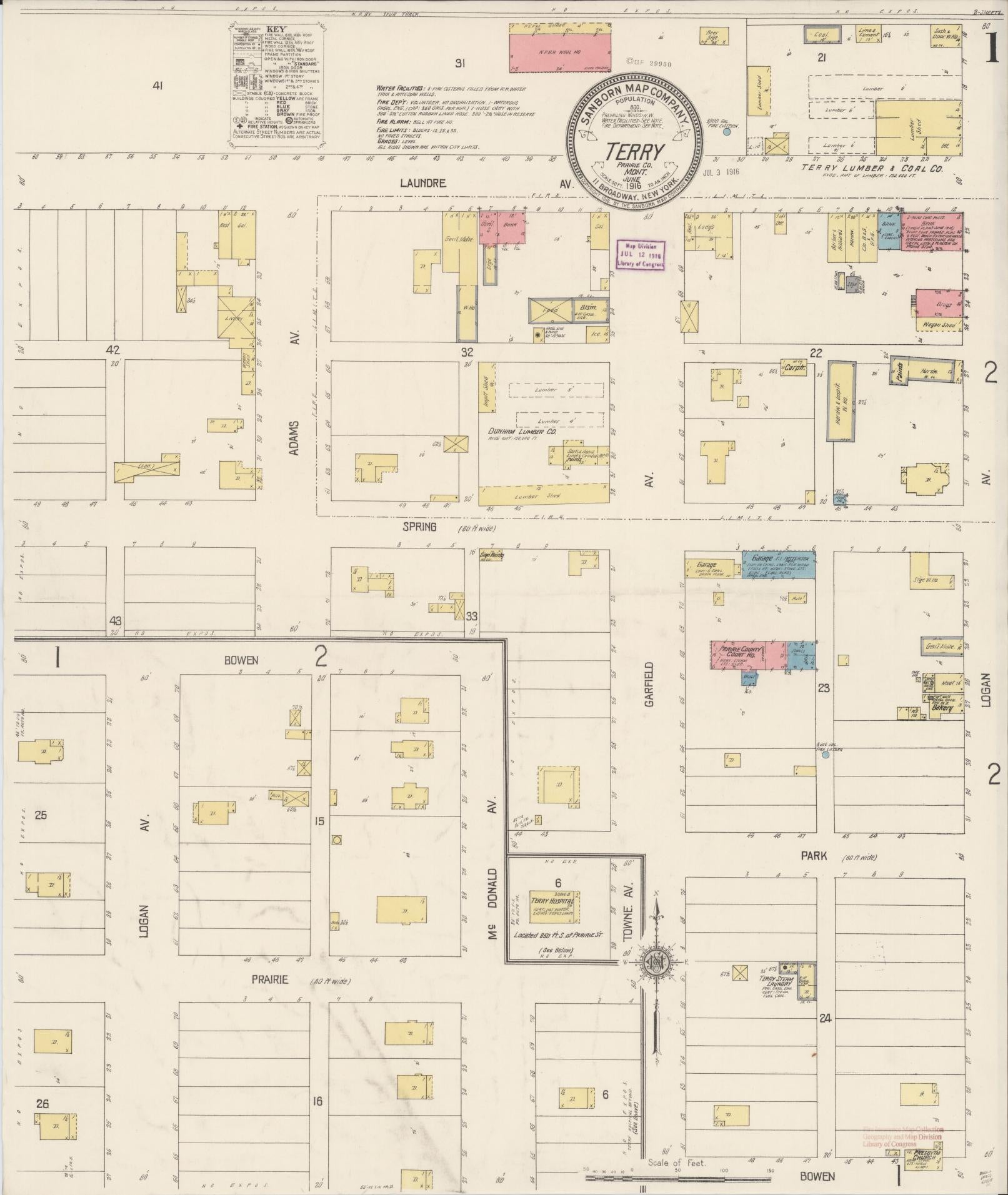 Sanborn Fire Insurance Map from Terry, Prairie County, Montana. (1916) – Historic Sanborn Fire Insurance Map Print