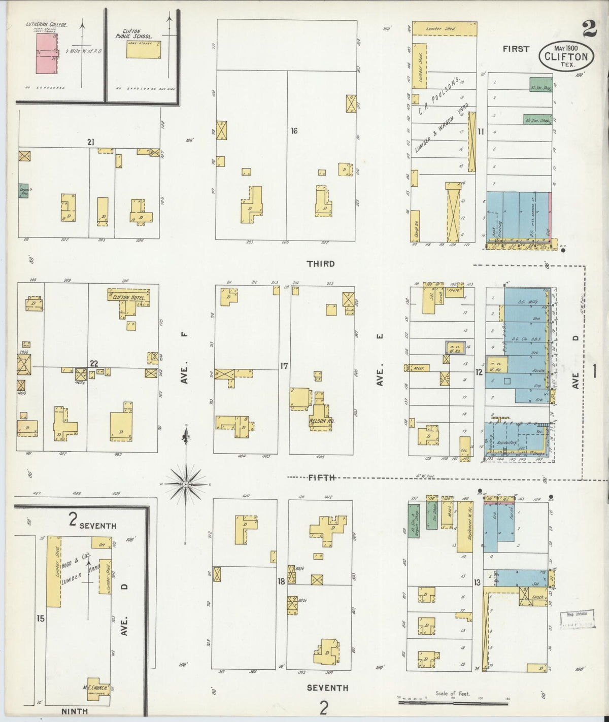 Sanborn Fire Insurance Map from Clifton, Bosque County, Texas (1900), Sheet #0002 - Historic Sanborn Fire Insurance Map Print, vintage old map wall art, antique decor, genealogy gift, Texas Texas map