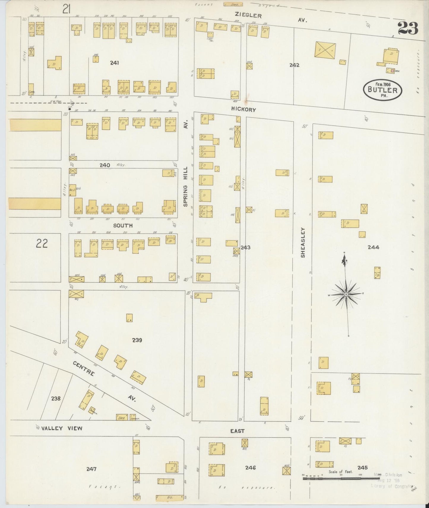 Sanborn Fire Insurance Map from Butler, Butler County, Pennsylvania (1906), Sheet #0023 - Historic Sanborn Fire Insurance Map Print, vintage old map wall art, antique decor, genealogy gift, Pennsylvania Pennsylvania map